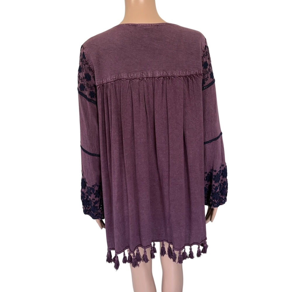 Boho Purple Embroidered Floral Tassel Kimono Cardigan Duster L Whimsigoth Fairy - Picture 7 of 11